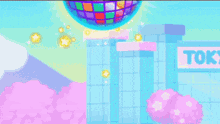 a cat wearing sunglasses is sitting on a disco ball