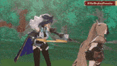 a video game character is holding a sword next to another character with the broken promise written on the bottom