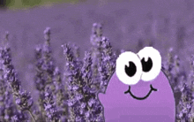 a cartoon character is standing in a field of lavender flowers