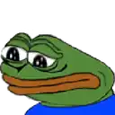 a cartoon frog with a big mouth is wearing a blue shirt and has a sad look on his face .