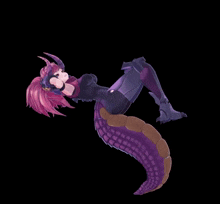a woman with pink hair and a purple tail