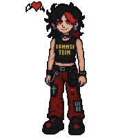 a pixel art drawing of a girl wearing a shirt that says ffmmsi teim