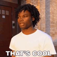 a man in a white t-shirt says that 's cool