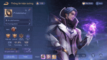a screenshot of a video game shows a man holding a purple crystal