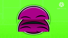 a pink cartoon face with a surprised look on its face on a green screen .