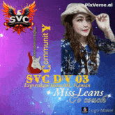 a picture of a woman and a guitar with the words svc community on the bottom