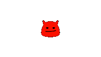 a red devil with horns and a sad face