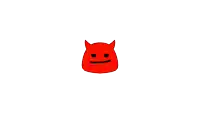 a red devil with horns and a sad face