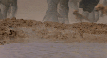 a dinosaur 's head is sticking out of a muddy puddle