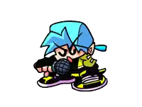 a cartoon character is holding a microphone and wearing a black hat .