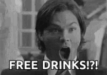 Shocked Free Drinks Supernatural GIF - Shocked Free Drinks Supernatural Jensen Ackles GIFs
