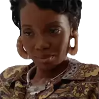 a close up of a woman 's face with a necklace and earrings
