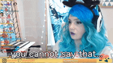a girl with blue hair is playing a piano and says you cannot say that