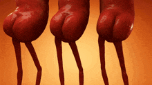 a bunch of red objects with long legs on an orange background