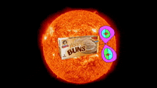 a big pack of macaroni and cheese is in front of a drawing of the sun