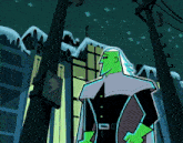 a cartoon character is standing in front of a sign that says emergency