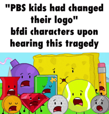 a poster that says " pbs kids had changed their logo " with a bunch of cartoon characters on it