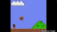 a video game with a man driving a yellow car and a cloud in the sky
