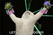 a cartoon of a cat holding a ball with the words let 's goooooo !!! written below it