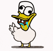 a cartoon duck with a tear coming out of its nose