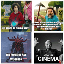 a collage of four pictures with one that says ' did someone say wendigo ' on it