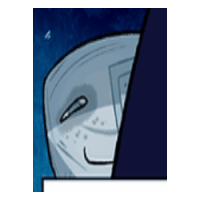 a cartoon drawing of a person 's face with a blue background .