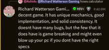 a screenshot of a richard watterson gaming hows calculator post