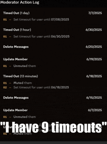 a black screen with the words " i have 9 timeouts " on the bottom