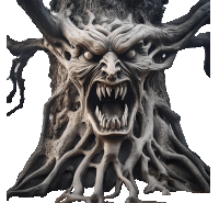 a tree with a monster face on it