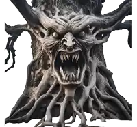 a tree with a monster face on it