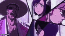 a man and a girl are standing next to each other in a purple anime scene .