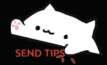 a picture of a white cat with the words send tips below it