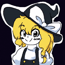 a pixel art of a girl wearing a black and white witch hat