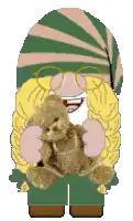 a cartoon character is holding a teddy bear and wearing glasses