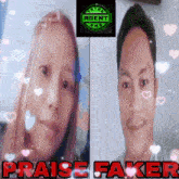 a picture of a woman and a man with the words praise faker on the bottom