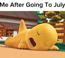 a cartoon character is laying down with the words me after going to july