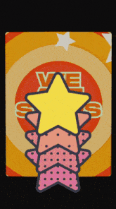a stack of pink and yellow stars with a yellow star in the center