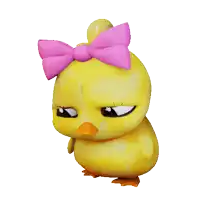 a cartoon chick with a pink bow on its head