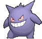 a pixel art drawing of a purple pokemon with a big smile .