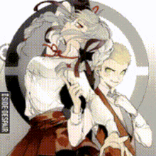a couple of anime characters are standing next to each other in a circle