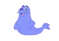a cartoon drawing of a seal with a big smile on its face