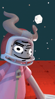 a cartoon character with horns and a helmet that says ' x '