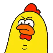 a cartoon chicken with a red crest and a yellow beak is making an angry face .