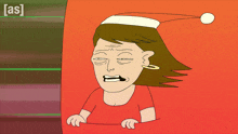 a cartoon of a woman wearing a santa hat with the word [ as ] on the bottom