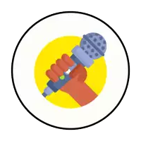 a hand is holding a microphone in a circle with the words " lo que hacemos "