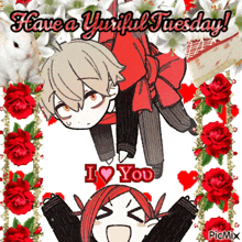 a picture of a boy and a girl with the words have a yuriful tuesday i love you