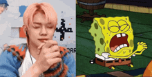a cartoon of a man and a cartoon of a spongebob