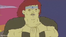 a cartoon of a man being attacked by a monster with a pink mask .