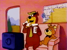 Yogi Bear Eating Sandwich GIF - Yogi Bear Eating Sandwich Watching Tv GIFs