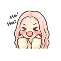 a cartoon of a girl with pink hair saying ha ! ha !